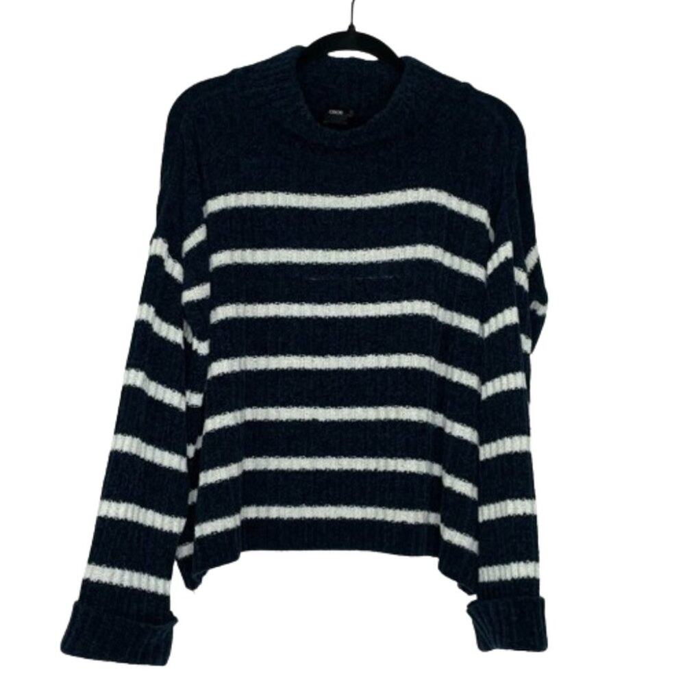 Asos blue with white stripes knit sweater oversized mock neck size 2